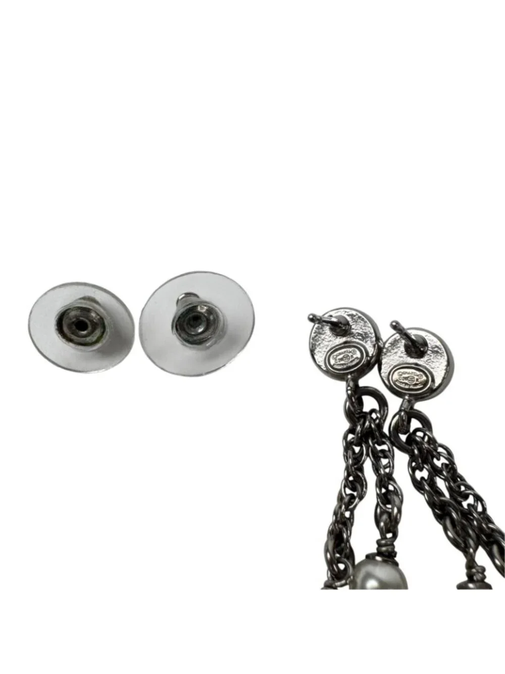 Chanel CC Logo Long Drop Earrings Light Stone Pearl